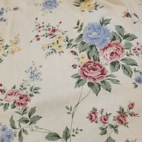 Vintage 90s Cottage Core Floral Cropped Skirt Set Beige Crochet Collar M/L - Picture 7 of 12